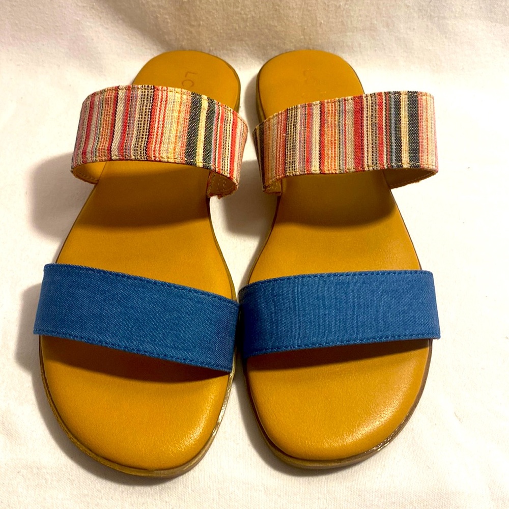 Lauren Conrad Summer Memory Foam Slip On Sandals 6.5 Sunstone Denim